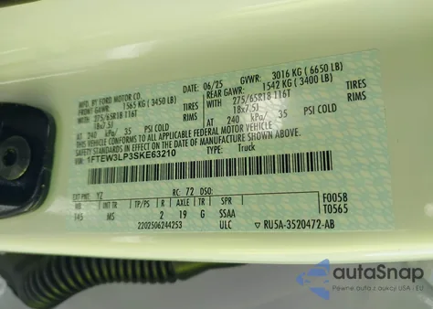 2025 Ford F150 Xlt from USA, damaged, VIN 1FTEW3LP3SKE63210